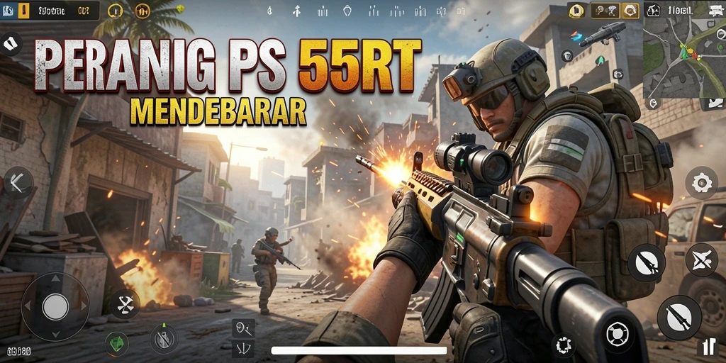 Tampilan aksi mendebarkan dalam gameplay FPS 55RT.
