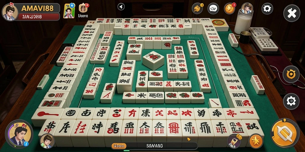Tampilan gameplay AMAVI88 yang menampilkan keseruan bermain Mahjong.