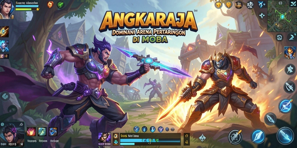 Tangkapan layar gameplay <strong>ANGKARAJA</strong> menampilkan pertempuran seru di arena MOBA.