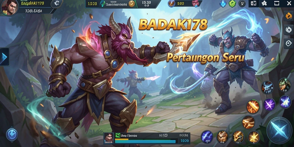 Tampilan gameplay seru di BADAK178 dalam pertempuran MOBA.