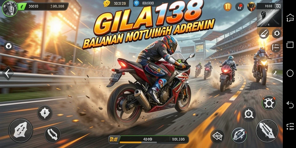 Tampilan gameplay GILA138 dengan motor balap di trek.