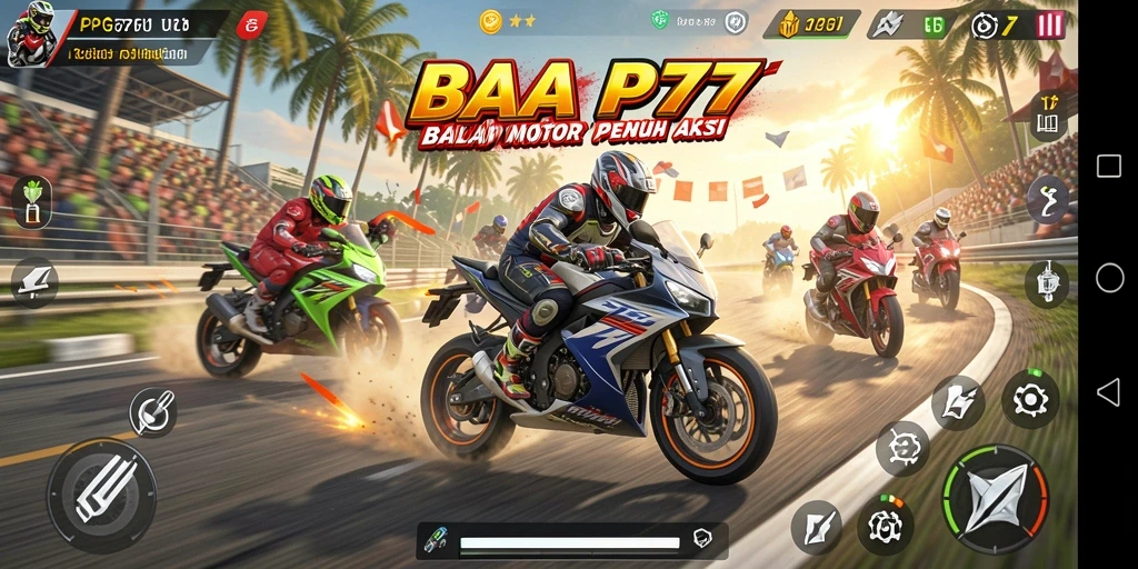 Screenshot permainan PG777 menampilkan balapan motor yang seru.