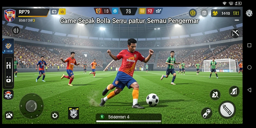 Gameplay seru dengan aksi sepak bola yang mendebarkan.