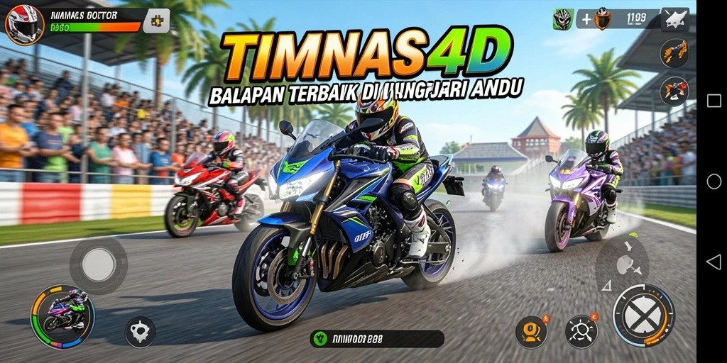 Tampilan gameplay seru dari TIMNAS4D dengan balapan motor yang mendebarkan.