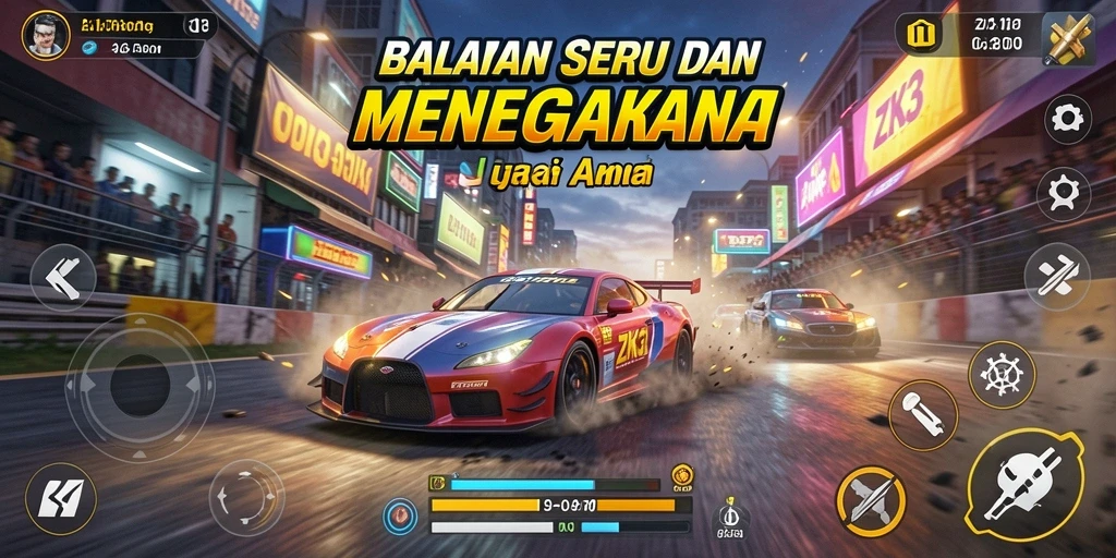 Screenshot ZK3 yang menampilkan aksi balapan yang mendebarkan.