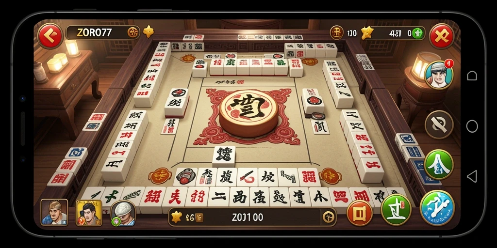 Screenshot ZORO77 menampilkan gameplay menegangkan permainan Mahjong.